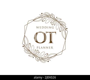 OT Initialen Brief Hochzeit Monogram Logos Kollektion, handgezeichnete moderne minimalistische und florale Vorlagen für Einladungskarten, Save the Date, elegant Stock Vektor