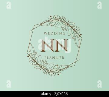 NN Initials Letter Hochzeit Monogram Logos Kollektion, handgezeichnete moderne minimalistische und florale Vorlagen für Einladungskarten, Save the Date, elegant Stock Vektor