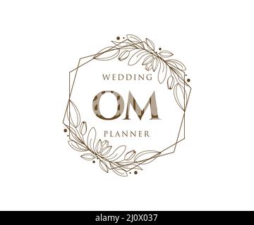 OM Initials Letter Hochzeit Monogram Logos Kollektion, handgezeichnete moderne minimalistische und florale Vorlagen für Einladungskarten, Save the Date, elegant Stock Vektor