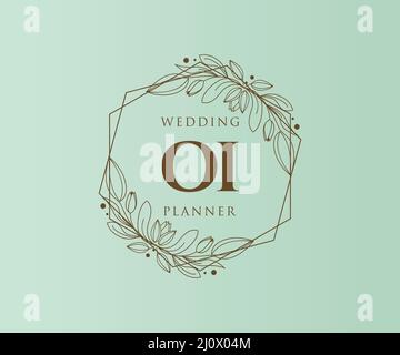 OI Initials Letter Hochzeit Monogram Logos Kollektion, handgezeichnete moderne minimalistische und florale Vorlagen für Einladungskarten, Save the Date, elegant Stock Vektor