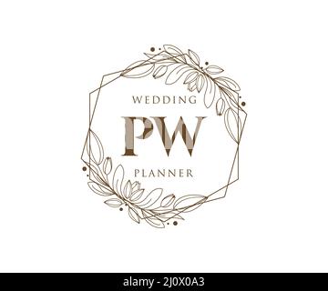 PW Initials Letter Wedding Monogram Logos Kollektion, handgezeichnete moderne minimalistische und florale Vorlagen für Einladungskarten, Save the Date, elegant Stock Vektor