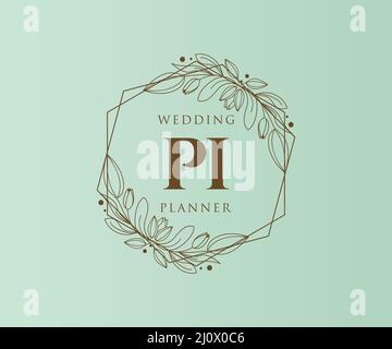 PI Initialen Brief Hochzeit Monogramm Logos Kollektion, handgezeichnete moderne minimalistische und florale Vorlagen für Einladungskarten, Save the Date, elegant Stock Vektor