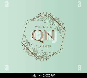 QN Initials Letter Hochzeit Monogram Logos Kollektion, handgezeichnete moderne minimalistische und florale Vorlagen für Einladungskarten, Save the Date, elegant Stock Vektor