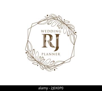 RJ Initials Letter Hochzeit Monogram Logos Kollektion, handgezeichnete moderne minimalistische und florale Vorlagen für Einladungskarten, Save the Date, elegant Stock Vektor