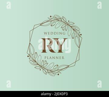 RY Initials Letter Hochzeit Monogram Logos Kollektion, handgezeichnete moderne minimalistische und florale Vorlagen für Einladungskarten, Save the Date, elegant Stock Vektor