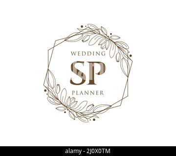 SP Initialen Brief Hochzeit Monogramm Logos Kollektion, handgezeichnete moderne minimalistische und florale Vorlagen für Einladungskarten, Save the Date, elegant Stock Vektor