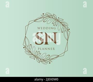 SN Initials Letter Hochzeit Monogram Logos Kollektion, handgezeichnete moderne minimalistische und florale Vorlagen für Einladungskarten, Save the Date, elegant Stock Vektor