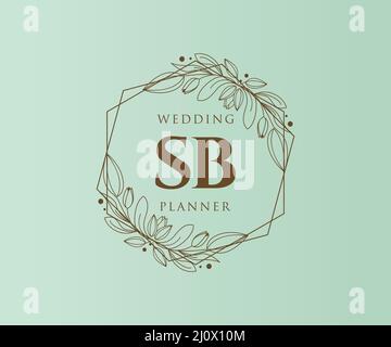 SB Initials Letter Hochzeit Monogram Logos Kollektion, handgezeichnete moderne minimalistische und florale Vorlagen für Einladungskarten, Save the Date, elegant Stock Vektor