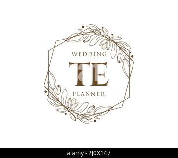 TE Initials Letter Hochzeitslogos-Kollektion, handgezeichnete, moderne, minimalistische und florale Vorlagen für Einladungskarten, Save the Date, elegant Stock Vektor