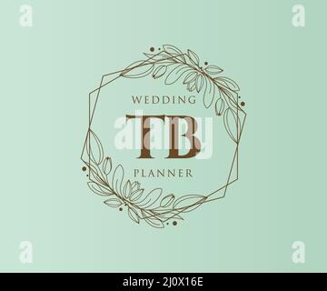 TB Initials Letter Hochzeitslogos-Kollektion, handgezeichnete, moderne, minimalistische und florale Vorlagen für Einladungskarten, Save the Date, elegant Stock Vektor