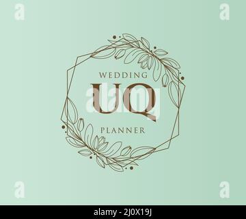 UQ Initials Letter Hochzeit Monogram Logos Kollektion, handgezeichnete moderne minimalistische und florale Vorlagen für Einladungskarten, Save the Date, elegant Stock Vektor