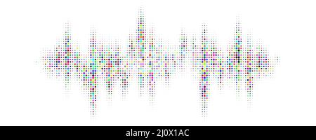 Halbtonmuster der Audiowellenform. Schallwellenspektrum. Stock Vektor