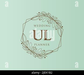 UL Initials Letter Hochzeitslogos-Kollektion, handgezeichnete, moderne, minimalistische und florale Vorlagen für Einladungskarten, Save the Date, elegant Stock Vektor
