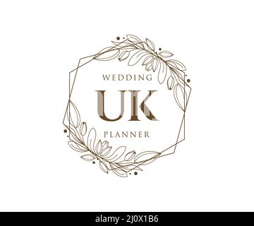 UK Initials Letter Hochzeit Monogram Logos Kollektion, handgezeichnete moderne minimalistische und florale Vorlagen für Einladungskarten, Save the Date, elegant Stock Vektor