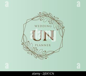 UN Initials Letter Hochzeit Monogram Logos Kollektion, handgezeichnete moderne minimalistische und florale Vorlagen für Einladungskarten, Save the Date, elegant Stock Vektor