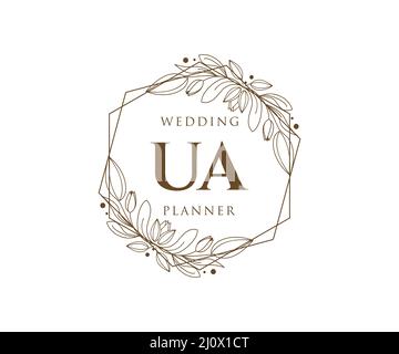 UA Initials Letter Hochzeit Monogram Logos Kollektion, handgezeichnete moderne minimalistische und florale Vorlagen für Einladungskarten, Save the Date, elegant Stock Vektor