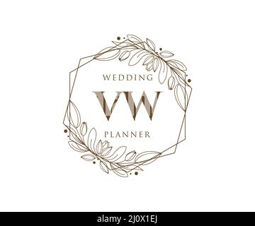 VW Initials Letter Hochzeitslogos Kollektion, handgezeichnete moderne minimalistische und florale Vorlagen für Einladungskarten, Save the Date, elegant Stock Vektor