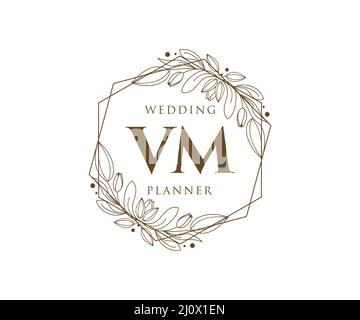 VM Initials Letter Hochzeit Monogram Logos Kollektion, handgezeichnete moderne minimalistische und florale Vorlagen für Einladungskarten, Save the Date, elegant Stock Vektor