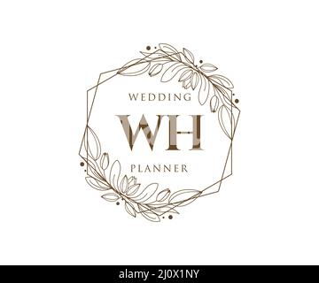 WH Initials Letter Hochzeit Monogram Logos Kollektion, handgezeichnete moderne minimalistische und florale Vorlagen für Einladungskarten, Save the Date, elegant Stock Vektor