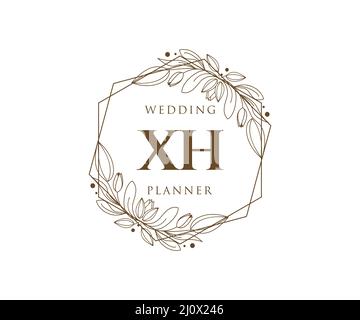 XH Initials Letter Hochzeit Monogram Logos Kollektion, handgezeichnete moderne minimalistische und florale Vorlagen für Einladungskarten, Save the Date, elegant Stock Vektor