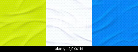 Texturen aus Sporttrikot, sportlichem Hemdmaterial. Vector realistischer Satz von nahtlosen Mustern aus modernem Mesh-Textil für Sportbekleidung. Abstrakter Hintergrund mit Stoffoberfläche mit Falten Stock Vektor