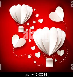 Luftballons auf dem festlichen romantischen Valentinstag Hintergrund. 3d-Illustration Stockfoto