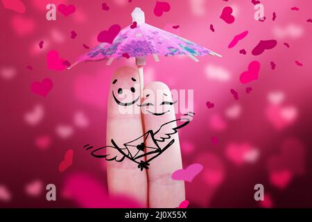 Happy Finger paar in der Liebe feiern Valentinstag. 3d-Illustration. Stockfoto