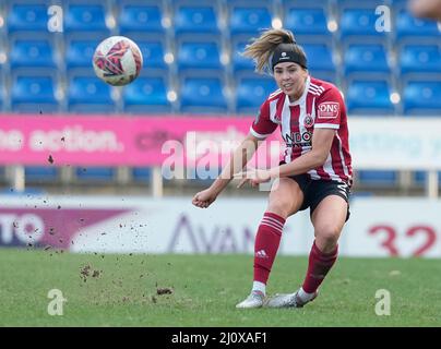 Chesterfield, England, 20.. März 2022. Ellie Wilson aus Sheffield Utd während des Spiels der FA Women's Championship im Technique Stadium, Chesterfield. Bildnachweis sollte lauten: Andrew Yates / Sportimage Kredit: Sportimage/Alamy Live News Stockfoto