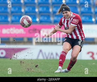 Chesterfield, England, 20.. März 2022. Ellie Wilson aus Sheffield Utd während des Spiels der FA Women's Championship im Technique Stadium, Chesterfield. Bildnachweis sollte lauten: Andrew Yates / Sportimage Kredit: Sportimage/Alamy Live News Stockfoto