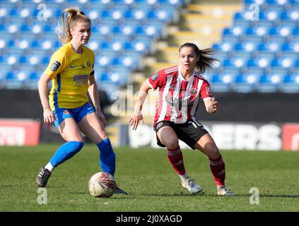 Chesterfield, England, 20.. März 2022. Alethea Paul von Sheffield Utd während des Spiels der FA Women's Championship im Technique Stadium, Chesterfield. Bildnachweis sollte lauten: Andrew Yates / Sportimage Kredit: Sportimage/Alamy Live News Stockfoto