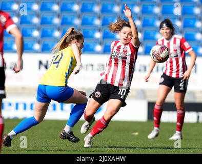 Chesterfield, England, 20.. März 2022. Alethea Paul von Sheffield Utd während des Spiels der FA Women's Championship im Technique Stadium, Chesterfield. Bildnachweis sollte lauten: Andrew Yates / Sportimage Kredit: Sportimage/Alamy Live News Stockfoto