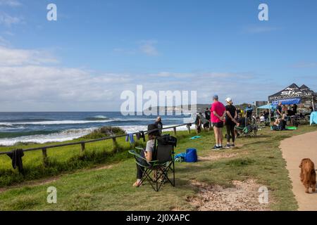 Küstenwanderweg von Dee Why nach Freshwater, hier am Curl Curl Beach auf halber Strecke, mit Sydney Bodyboard Club, Sydney, NSW, Australien Stockfoto