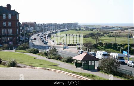 Ein Blick auf die Esplanade, Fleetwood, Lancashire, Großbritannien Stockfoto