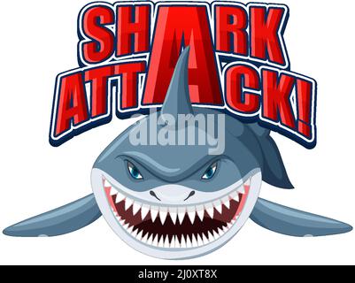 Shark Attack Schrift-Logo mit Cartoon aggressive Shark Illustration Stock Vektor