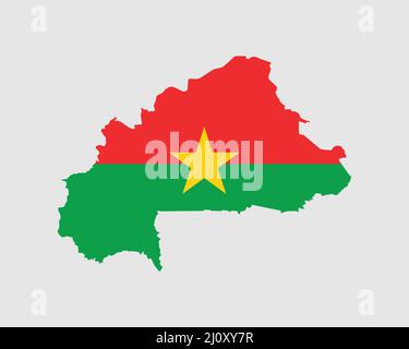 Burkina Faso Karte Flagge. Karte von Burkina Faso mit der burkinesischen Landesflagge. Vektorgrafik. Stock Vektor