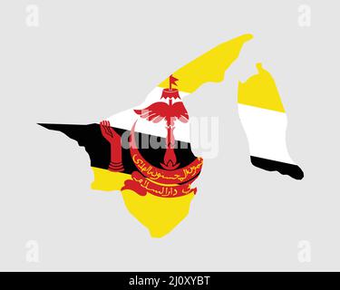 Brunei Karte Flagge. Karte von Brunei mit der Bruneischen Landesflagge. Vektorgrafik. Stock Vektor