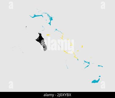 Die Flagge Von Bahamas Map. Karte der Bahamas mit isolierter Landesflagge auf weißem Hintergrund. Vektorgrafik. Stock Vektor