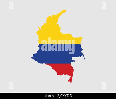 Kolumbien Karte Flagge. Karte von Kolumbien mit dem kolumbianischen Länderbanner. Vektorgrafik. Stock Vektor
