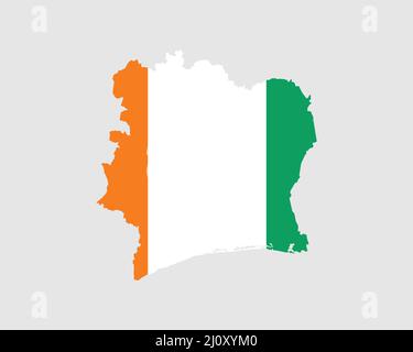 Elfenbeinküste Karte Flagge. Karte der Republik Côte d'Ivoire mit dem ivorischen Länderbanner. Vektorgrafik. Stock Vektor