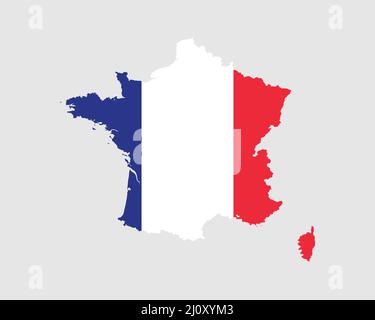 Frankreich Karte Flagge. Karte von Frankreich mit dem französischen Länderbanner. Vektorgrafik. Stock Vektor