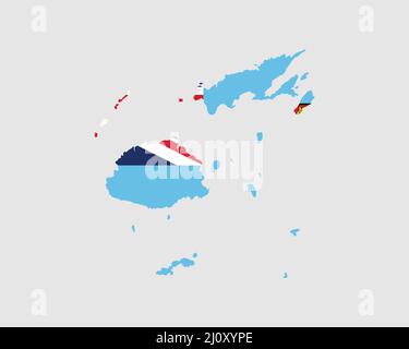 Fidschi Karte Flagge. Karte von Fidschi mit dem fidschianischen Landesbanner. Vektorgrafik. Stock Vektor
