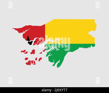 Guinea-Bissau Karte Flagge. Karte der Republik Guinea-Bissau mit dem bissau-guineischen Landesbanner. Vektorgrafik. Stock Vektor