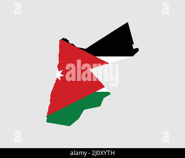 Jordanien Karte Flagge. Karte des Haschemitischen Königreichs Jordanien mit dem jordanischen Länderbanner. Vektorgrafik. Stock Vektor