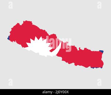 Karte Mit Der Flagge Nepals. Karte der Demokratischen Bundesrepublik Nepal mit dem nepalesischen Länderbanner. Vektorgrafik. Stock Vektor