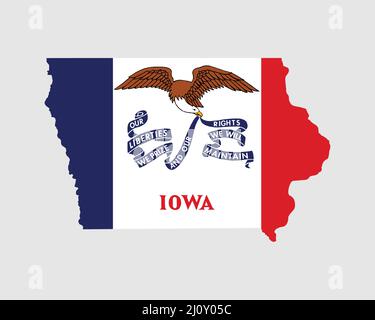 Iowa Karte Flagge. Karte von IA, USA mit der Staatsflagge. USA, Amerika, USA, USA, US State Banner. Vektorgrafik. Stock Vektor