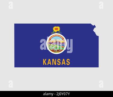 Kansas Karte Flagge. Karte von KS, USA mit der Staatsflagge. USA, Amerika, USA, USA, US State Banner. Vektorgrafik. Stock Vektor
