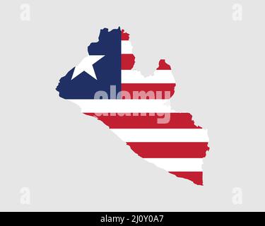 Liberia Karte Flagge. Karte der Republik Liberia mit dem liberianischen Länderbanner. Vektorgrafik. Stock Vektor