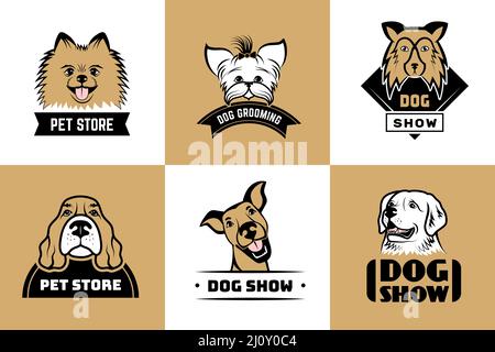 Hunde-Logo. Haustiere Haustiere stilisierte Etiketten jüngsten Vektor-Illustrationen Business-Identität Bilder von Hunden Silhouetten Stock Vektor