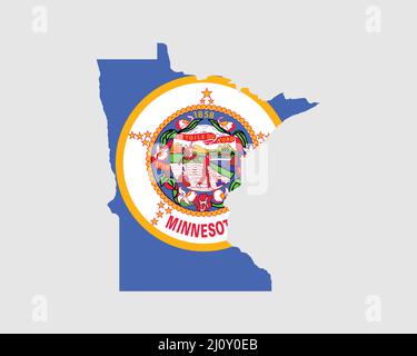 Minnesota Map Flagge. Karte von MN, USA mit der Staatsflagge. USA, Amerika, USA, USA, US State Banner. Vektorgrafiken Stock Vektor