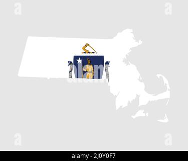 Massachusetts Map Flagge. Karte von MA, USA mit der Staatsflagge. USA, Amerika, USA, USA, US State Banner. Vektorillust Stock Vektor